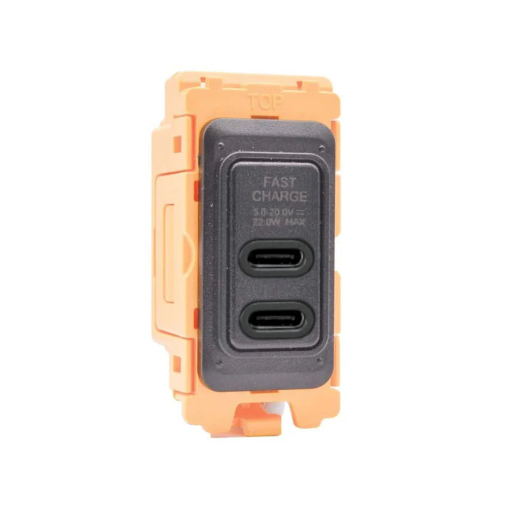 GRID-IT FL FLUSBC+C-BL-B 2 gang USB Type C Outlets (3.6A Shared) + Bezel with Black/Black Inserts