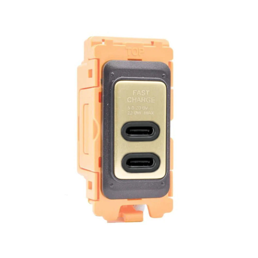 GRID-IT FL FLUSBC+C-SB-B 2 gang USB Type C Outlets (3.6A Shared) + Bezel with Satin Brass/Black Inserts