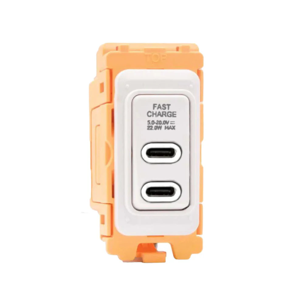 GRID-IT FL FLUSBC+C-WH-W 2 gang USB Type C Outlets (3.6A Shared) + Bezel with White/White Inserts