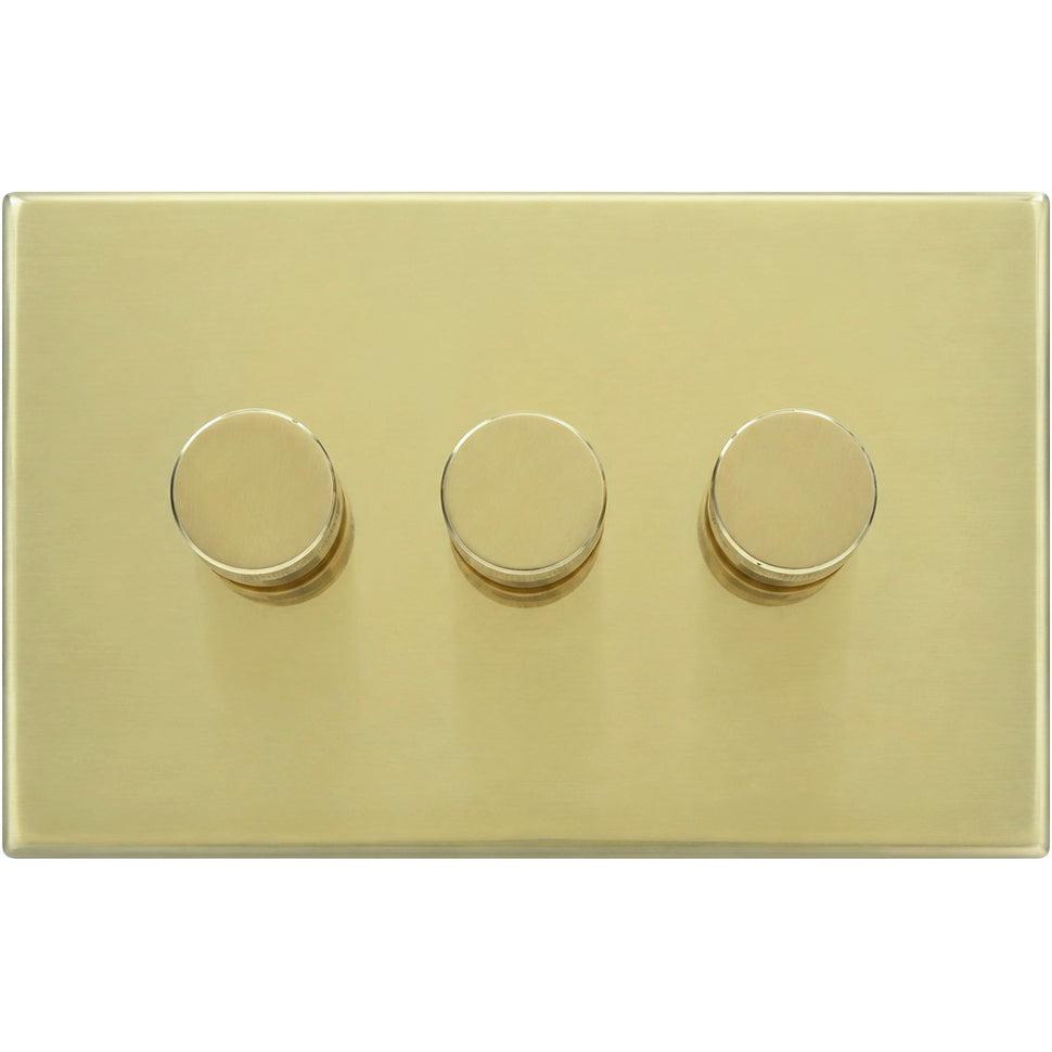 Hamilton 71C3XLEDITB250-3 Hartland CFX Polished Brass 3g 250W LED 2 Way Push On/Off Rotary Dimmer Polished Brass per gang c/w PB 3Line Knob