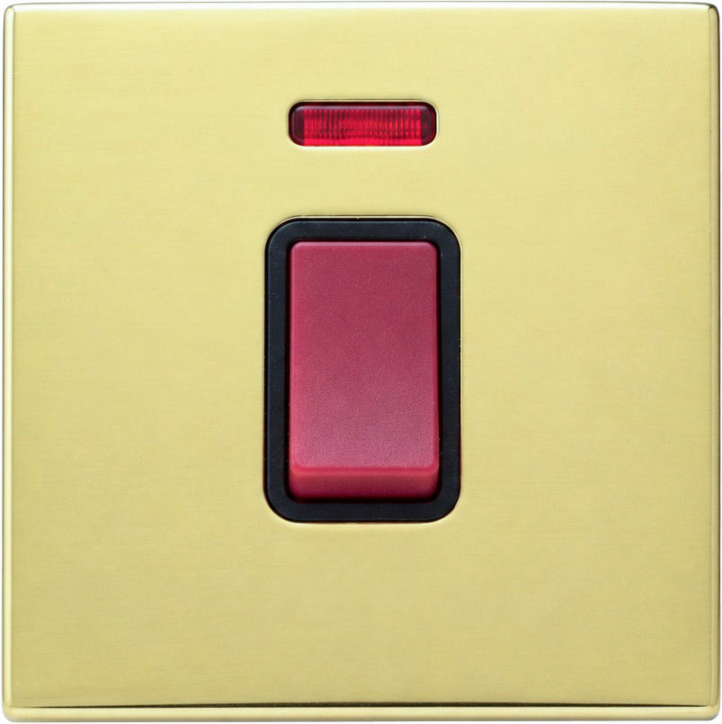 Hamilton 71C45NB Hartland CFX Polished Brass 1 gang 45A Double Pole Rocker and Neon Red/Black