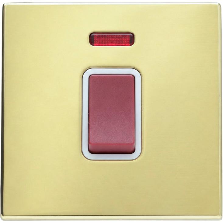 Hamilton 71C45NW Hartland CFX Polished Brass 1 gang 45A Double Pole Rocker and Neon Red/White