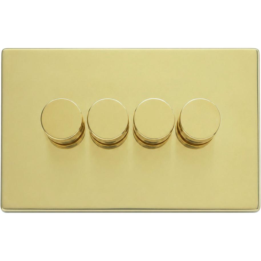Hamilton 71C4XLEDITB250-3 Hartland CFX Polished Brass 4g 250W LED 2 Way Push On/Off Rotary Dimmer Polished Brass per gang c/w PB 3Line Knob