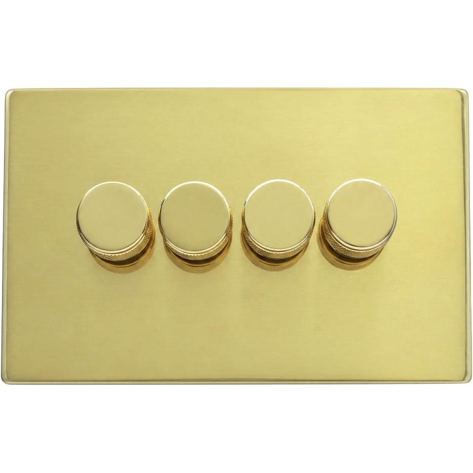 Hamilton 71C4XLEDITB250-K Hartland CFX Polished Brass 4g 250W LED 2 Way Push On/Off Rotary Dimmer Polished Brass per gang c/w PB Knurled Knob