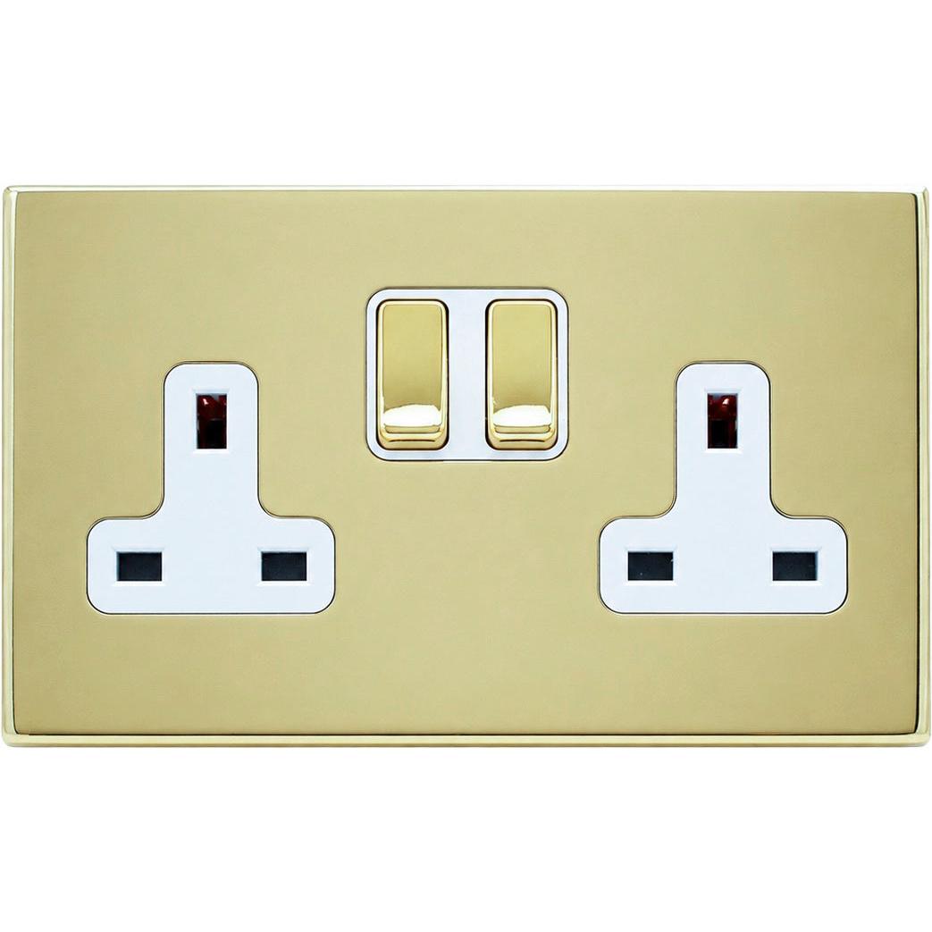 Hamilton 71CSS2PB-W Hartland CFX Polished Brass 2 gang 13A Double Pole Switched Socket Polished Brass/White