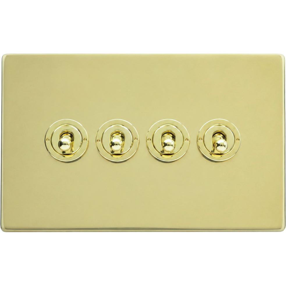 Hamilton 71CT24-C Hartland CFX Polished Brass 4 gang 20AX 2 Way Toggle Polished Brass c/w PB Classic Toggle