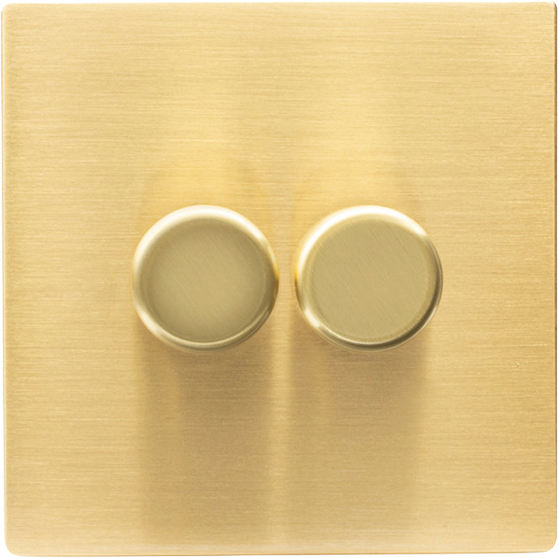Hamilton 72C2XLEDITB250-C Hartland CFX Satin Brass 2g 250W LED 2 Way Push On/Off Rotary Dimmer Satin Brass per gang c/w SB Classic Knob