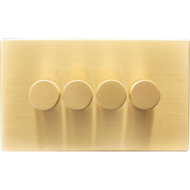 Hamilton 72C4XLEDITB250-3 Hartland CFX Satin Brass 4g 250W LED 2 Way Push On/Off Rotary Dimmer Satin Brass per gang c/w SB 3Line Knob
