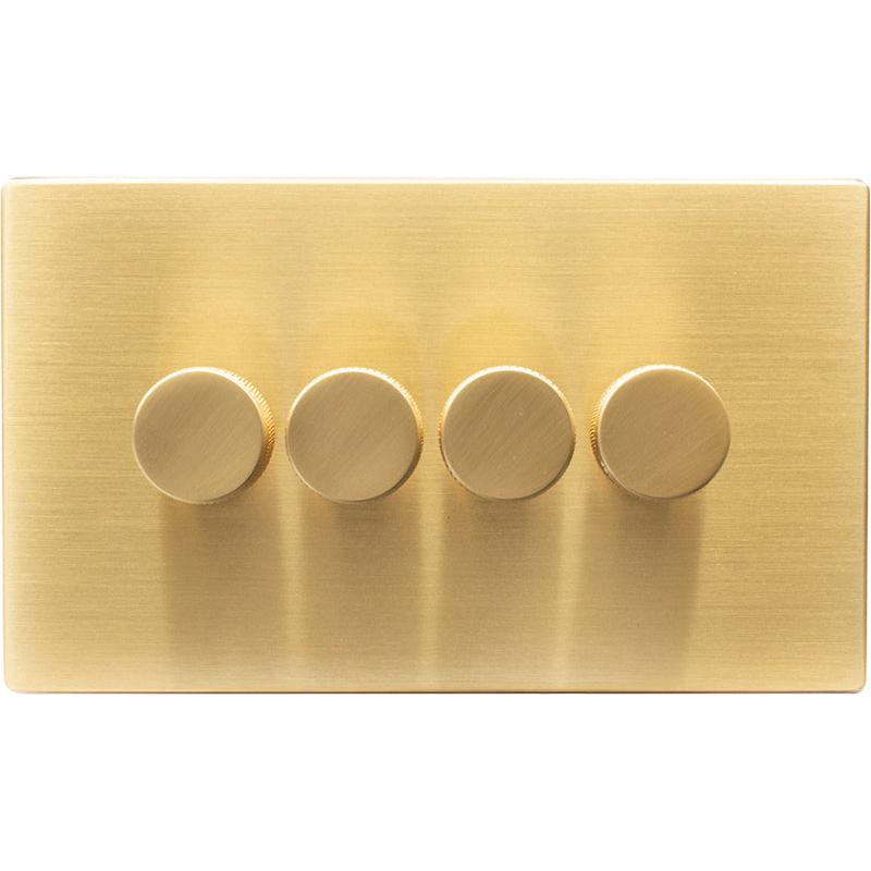 Hamilton 72C4XLEDITB250-K Hartland CFX Satin Brass 4g 250W LED 2 Way Push On/Off Rotary Dimmer Satin Brass per gang c/w SB Knurled Knob