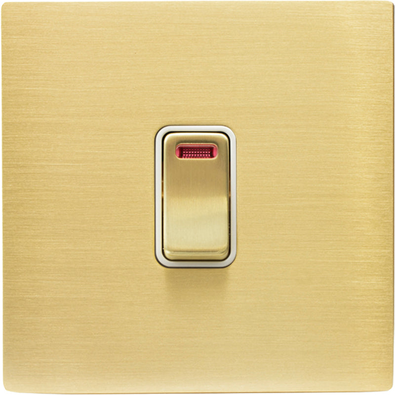 Hamilton 72CDPNSB-W Hartland CFX Satin Brass 1 gang 20AX Double Pole Rocker and Neon Satin Brass/White