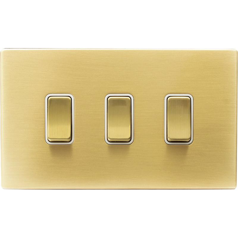Hamilton 72CR232SB-W Hartland CFX Satin Brass 3 gang 20AX 2 Way Rocker Satin Brass/White