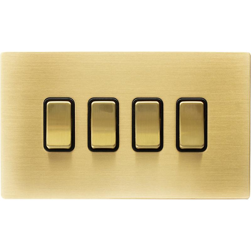 Hamilton 72CR242SB-B Hartland CFX Satin Brass 4 gang 20AX 2 Way Rocker Satin Brass/Black