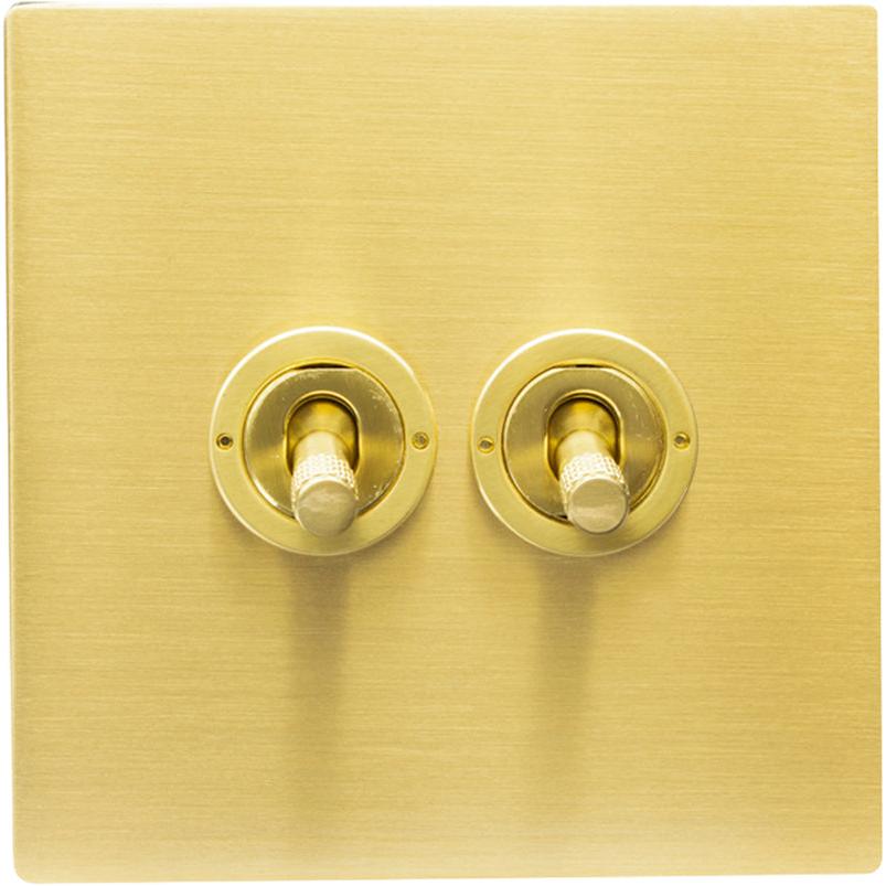 Hamilton 72CT22-K Hartland CFX Satin Brass 2 gang 20AX 2 Way Toggle Satin Brass c/w SB Knurled Toggle