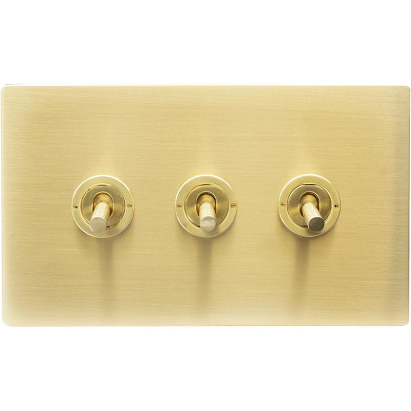 Hamilton 72CT23-3 Hartland CFX Satin Brass 3 gang 20AX 2 Way Toggle Satin Brass c/w SB 3Line Toggle