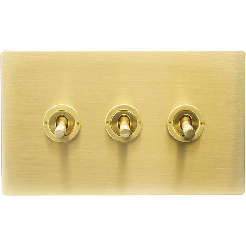 Hamilton 72CT23-K Hartland CFX Satin Brass 3 gang 20AX 2 Way Toggle Satin Brass c/w SB Knurled Toggle