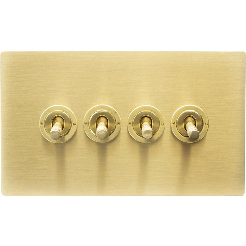 Hamilton 72CT24-K Hartland CFX Satin Brass 4 gang 20AX 2 Way Toggle Satin Brass c/w SB Knurled Toggle