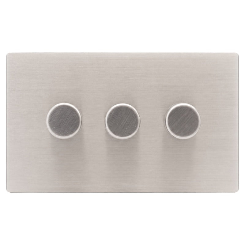 Hamilton 74C3XLEDITB250-C Hartland CFX Satin Steel Effect 3g 250W LED 2 Way Push On/Off Rotary Dimmer Satin Steel per gang c/w SS Classic Knob
