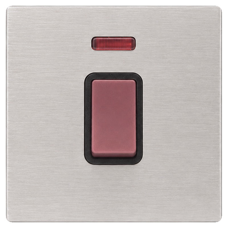 Hamilton 74C45NB Hartland CFX Satin Steel Effect 1 gang 45A Double Pole Rocker and Neon Red/Black