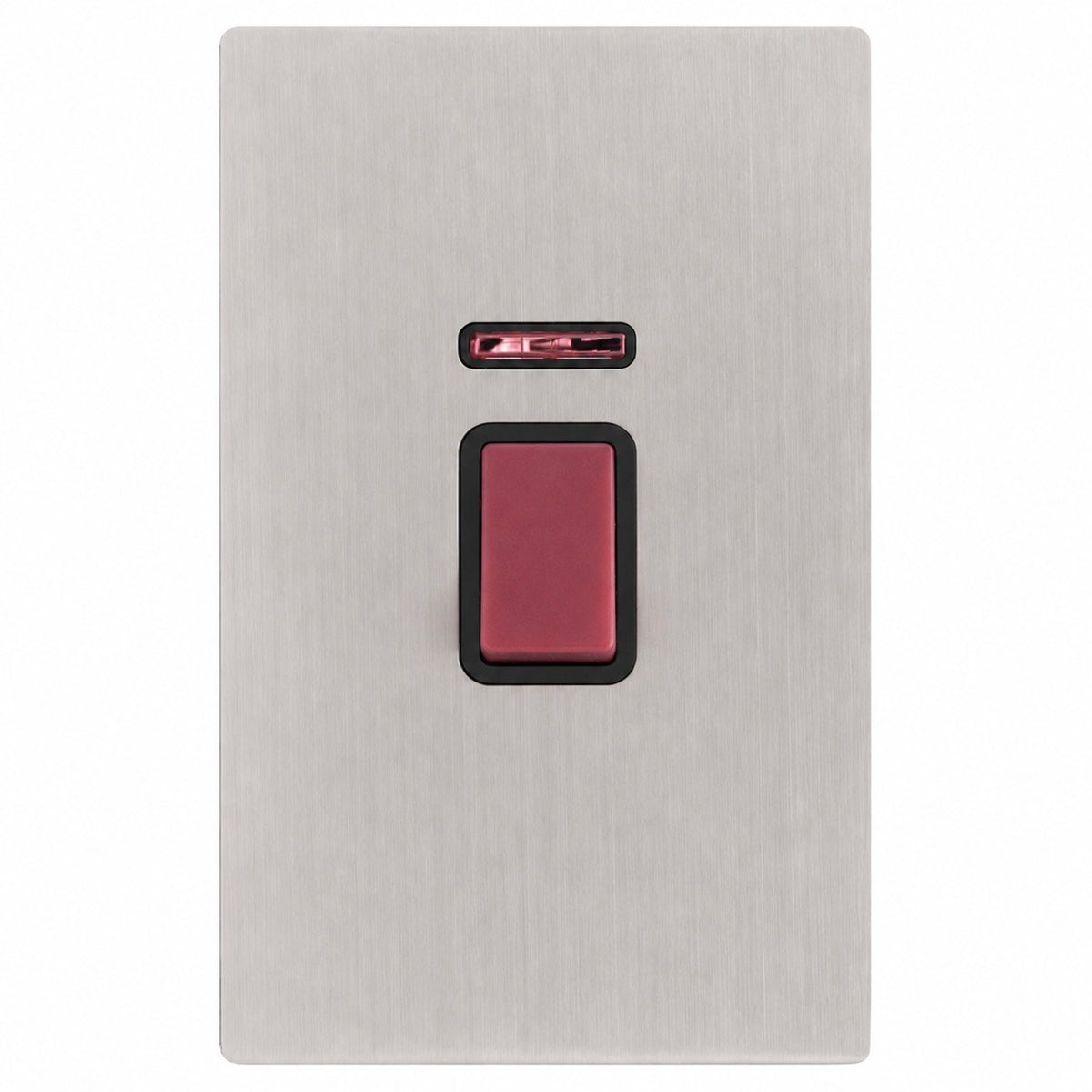 Hamilton 74C45VB Hartland CFX Satin Steel Effect 1 gang 45A Double Pole Rocker and Neon (Vertically Mounted) Red/Black