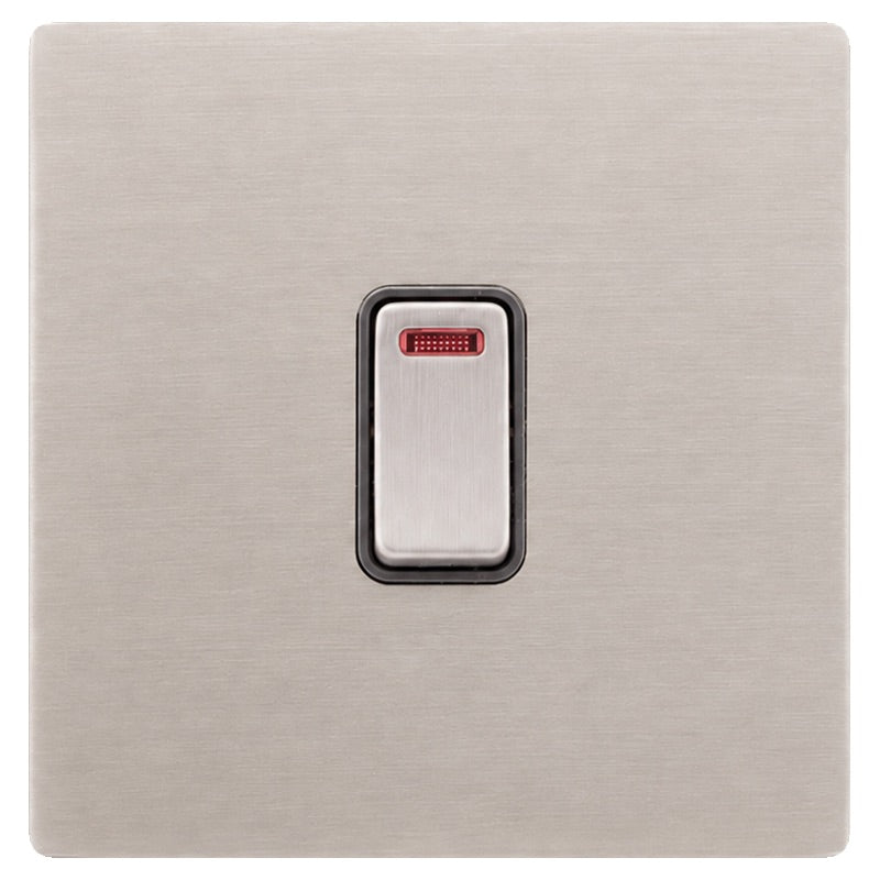 Hamilton 74CDPNSS-QG Hartland CFX Satin Steel Effect 1 gang 20AX Double Pole Rocker and Neon Satin Steel/Quartz Grey