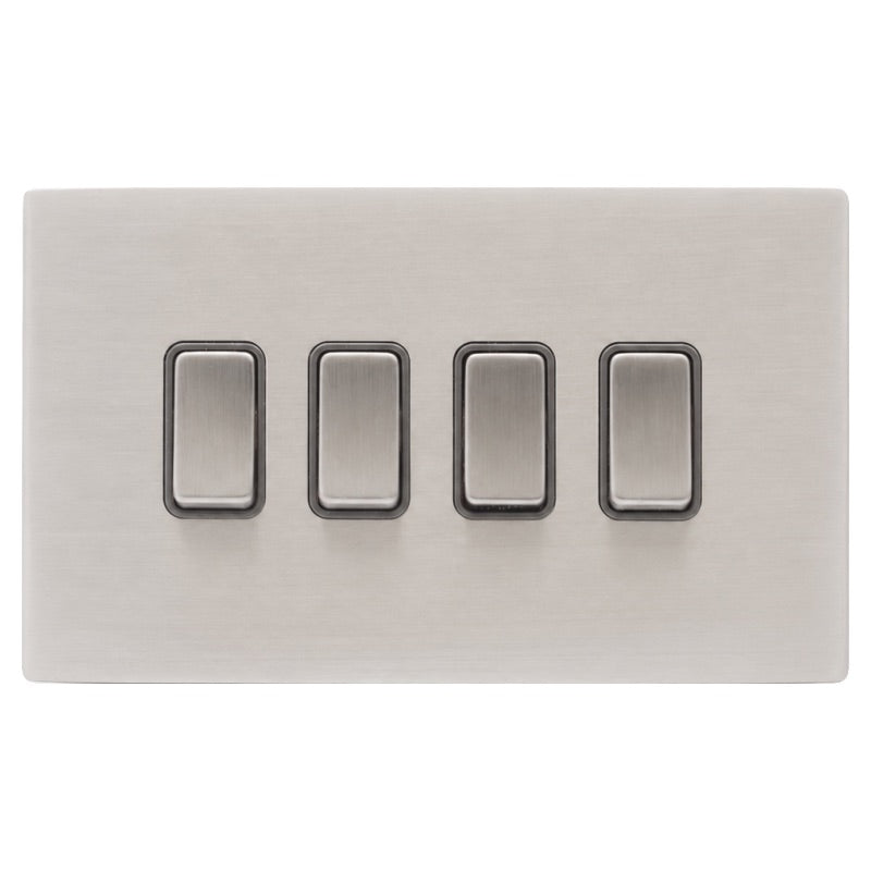 Hamilton 74CR242SS-QG Hartland CFX Satin Steel Effect 4 gang 20AX 2 Way FL Rocker Satin Steel/Quartz Grey