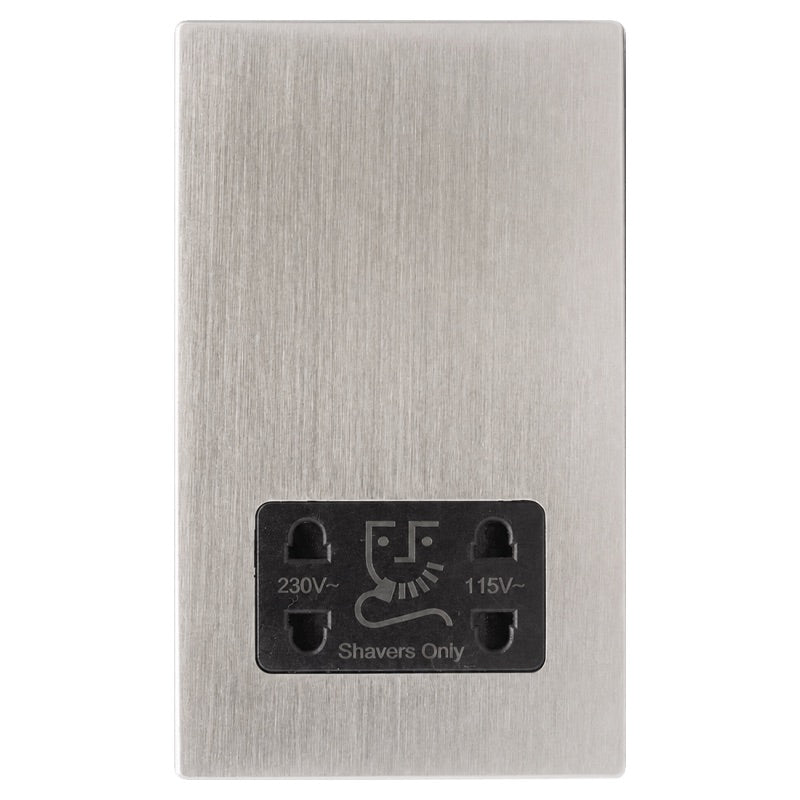 Hamilton 74CSHSB Hartland CFX Satin Steel Effect Shaver Dual Voltage Unswitched Socket (Vertically Mounted) Black