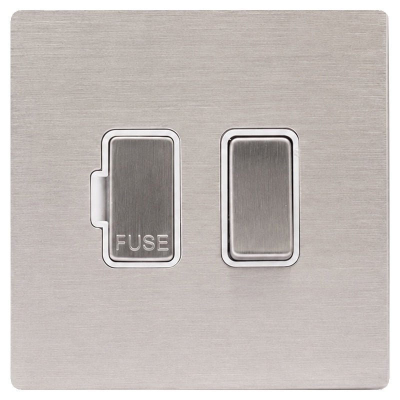 Hamilton 74CSPSS-W Hartland CFX Satin Steel Effect 1 gang 13A Double Pole Fused Spur Satin Steel/White