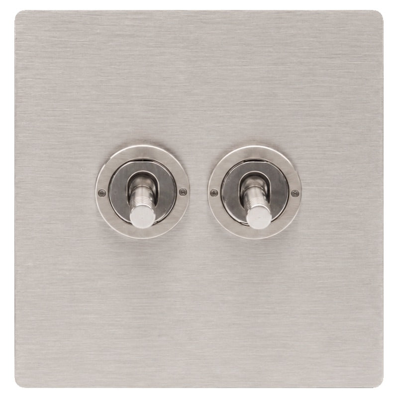 Hamilton 74CT22-3 Hartland CFX Satin Steel Effect 2 gang 20AX 2 Way Toggle Satin Steel c/w SS 3Line Toggle