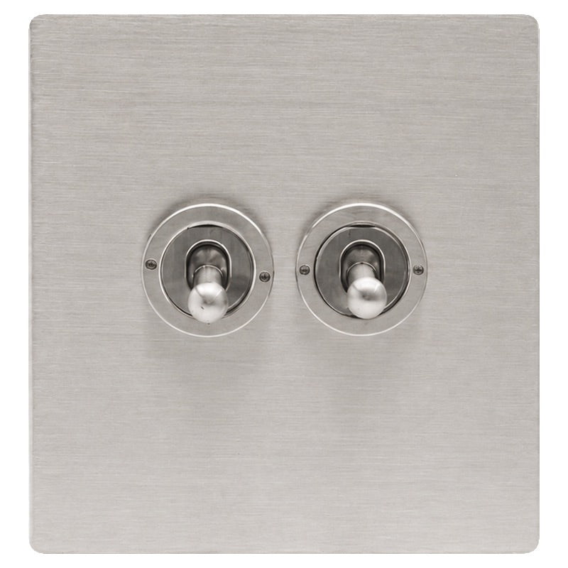 Hamilton 74CT22-C Hartland CFX Satin Steel Effect 2 gang 20AX 2 Way Toggle Satin Steel c/w SS Classic Toggle