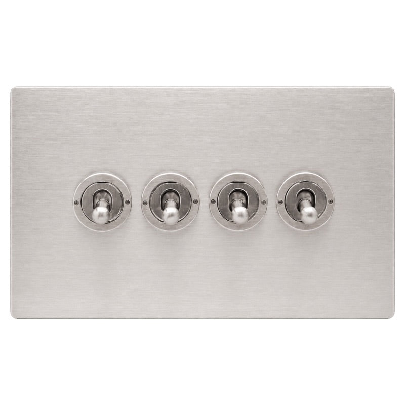 Hamilton 74CT24-C Hartland CFX Satin Steel Effect 4 gang 20AX 2 Way Toggle Satin Steel c/w SS Classic Toggle