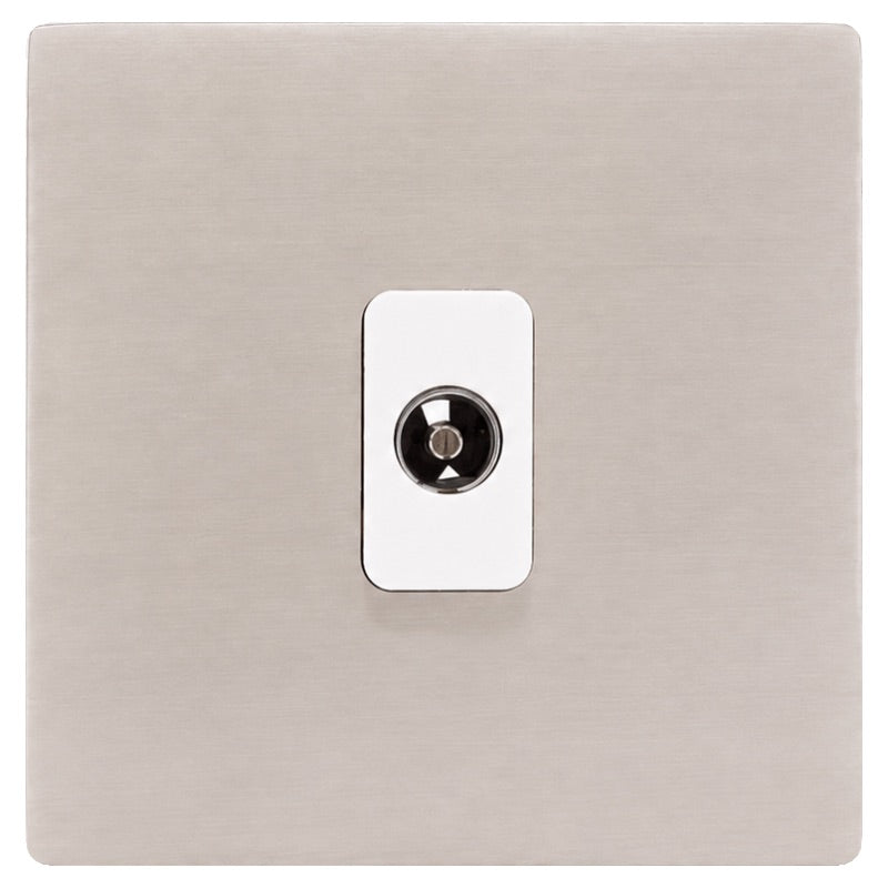 Hamilton 74CTVIW Hartland CFX Satin Steel Effect 1 gang Isolated TV 1in/1out White