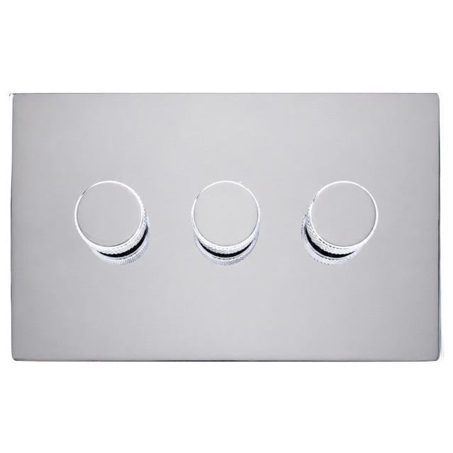 Hamilton 77C3XLEDITB250-3 Hartland CFX Bright Chrome 3g 250W LED 2 Way Push On/Off Rotary Dimmer Bright Chrome per gang c/w BC 3Line Knob