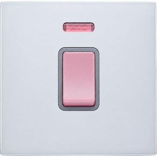 Hamilton 77C45NQG Hartland CFX Bright Chrome 1 gang 45A Double Pole Rocker and Neon Red/Quartz Grey