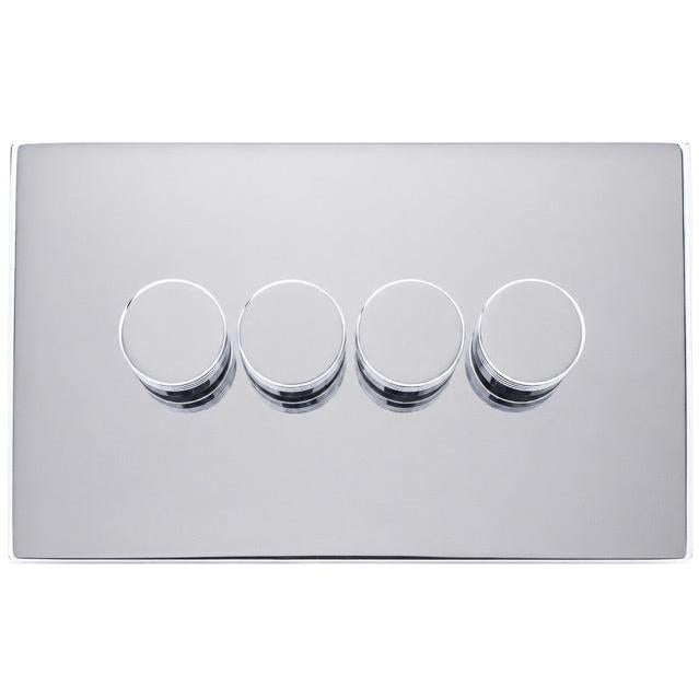 Hamilton 77C4XLEDITB250-3 Hartland CFX Bright Chrome 4g 250W LED 2 Way Push On/Off Rotary Dimmer Bright Chrome per gang c/w BC 3Line Knob