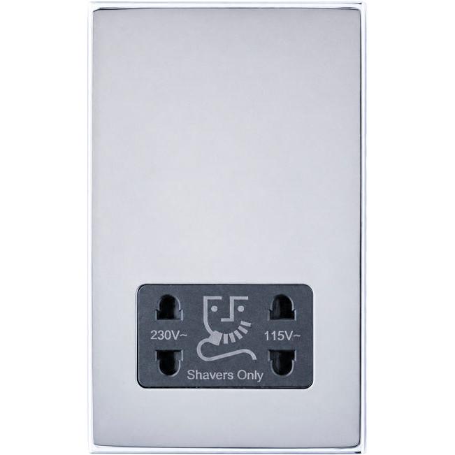 Hamilton 77CSHSB Hartland CFX Bright Chrome Shaver Dual Voltage Unswitched Socket (Vertically Mounted) Black