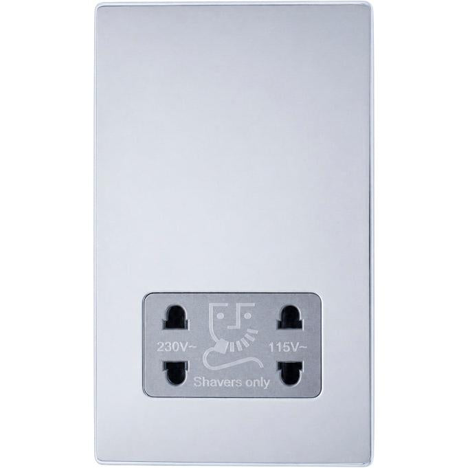 Hamilton 77CSHSQG Hartland CFX Bright Chrome Shaver Dual Voltage Unswitched Socket (Vertically Mounted) Quartz Grey