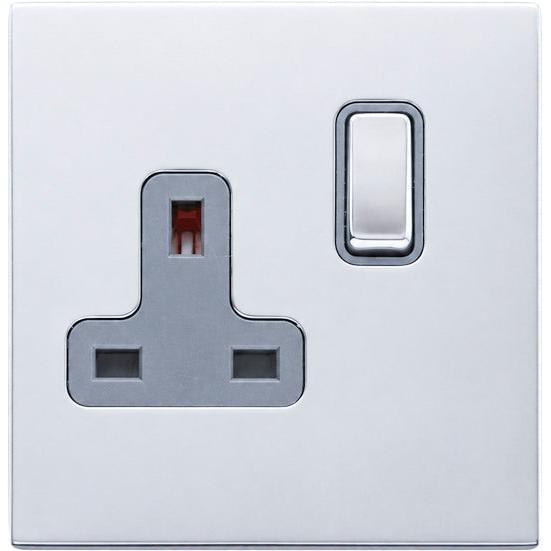 Hamilton 77CSS1BC-QG Hartland CFX Bright Chrome 1 gang 13A Double Pole Switched Socket Bright Chrome/Quartz Grey