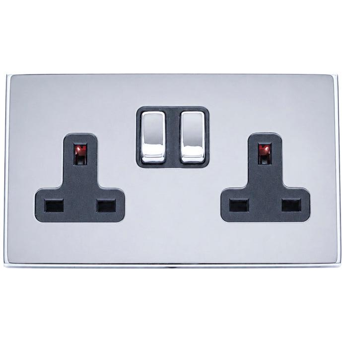 Hamilton 77CSS2BC-B Hartland CFX Bright Chrome 2 gang 13A Double Pole Switched Socket Bright Chrome/Black