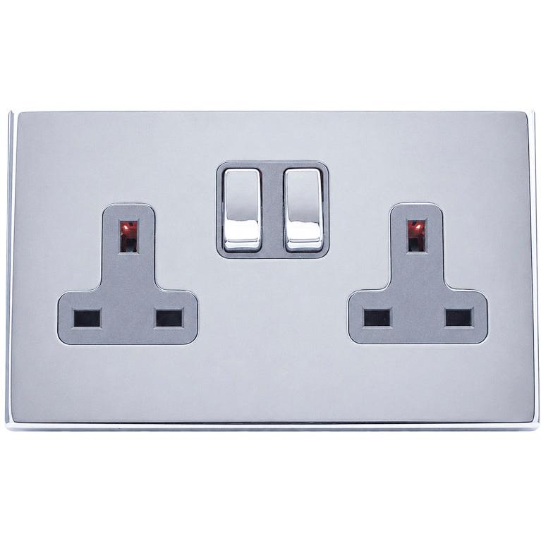 Hamilton 77CSS2BC-QG Hartland CFX Bright Chrome 2 gang 13A Double Pole Switched Socket Bright Chrome/Quartz Grey