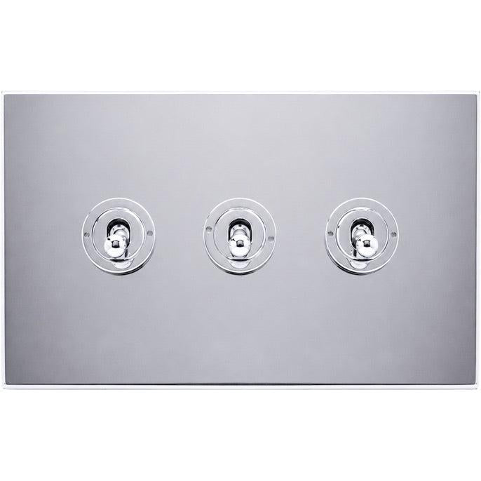 Hamilton 77CT23-C Hartland CFX Bright Chrome 3 gang 20AX 2 Way Toggle Bright Chrome c/w BC Classic Toggle