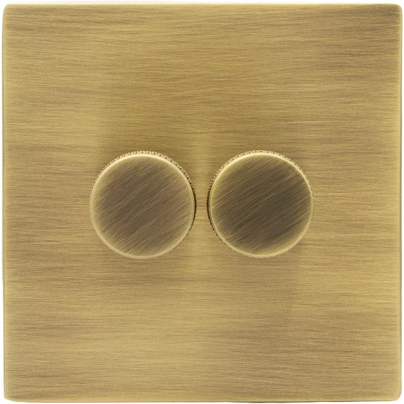 Hamilton 79C2XLEDITB250-K Hartland CFX Antique Brass 2 g 250W LED 2 Way Push On/Off Rotary Dimmer Antique Brass per gang c/w AB Knurled Knob