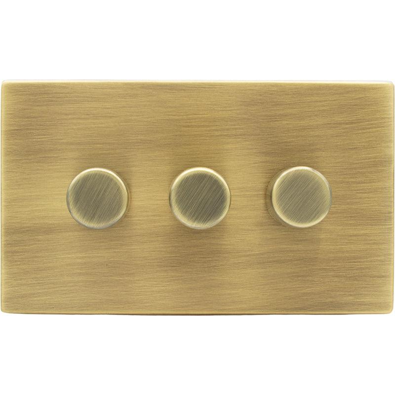 Hamilton 79C3XLEDITB250-C Hartland CFX Antique Brass 3g 250W LED 2 Way Push On/Off Rotary Dimmer Antique Brass per gang c/w AB Classic Knob