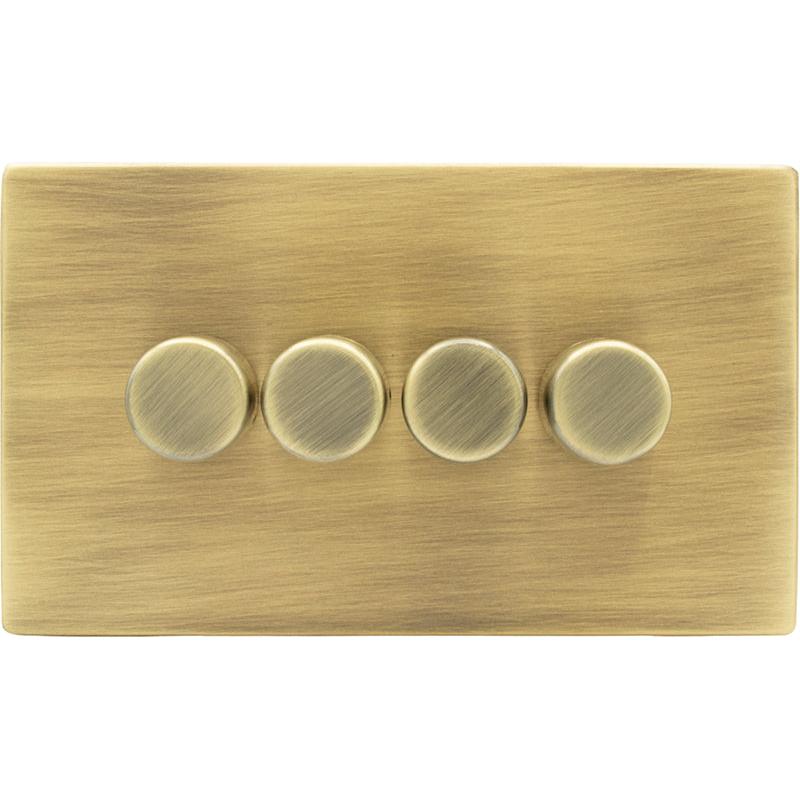 Hamilton 79C4XLEDITB250-C Hartland CFX Antique Brass 4g 250W LED 2 Way Push On/Off Rotary Dimmer Antique Brass per gang c/w AB Classic Knob