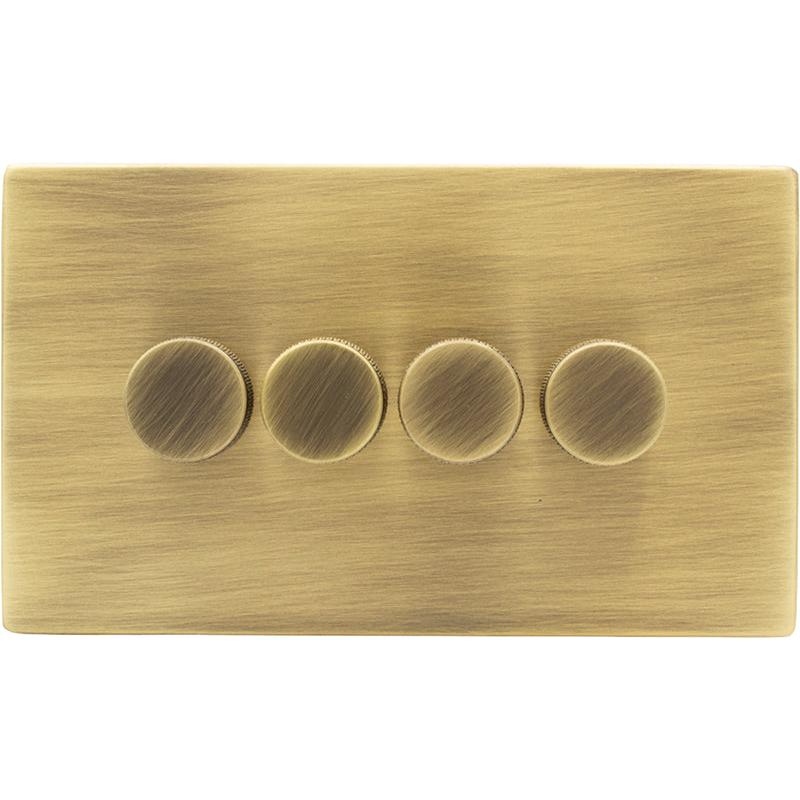 Hamilton 79C4XLEDITB250-K Hartland CFX Antique Brass 4g 250W LED 2 Way Push On/Off Rotary Dimmer Antique Brass per gang c/w AB Knurled Knob