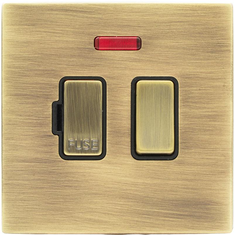 Hamilton 79CSPNAB-B Hartland CFX Antique Brass 1 gang 13A Double Pole Fused Spur and Neon Antique Brass/Black