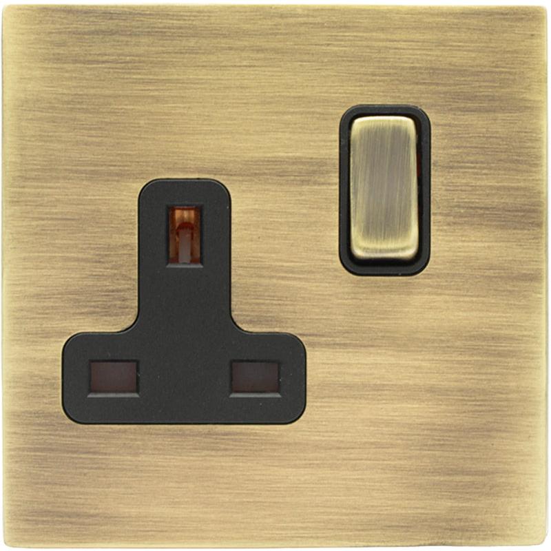 Hamilton 79CSS1AB-B Hartland CFX Antique Brass 1 gang 13A Double Pole Switched Socket Antique Brass/Black