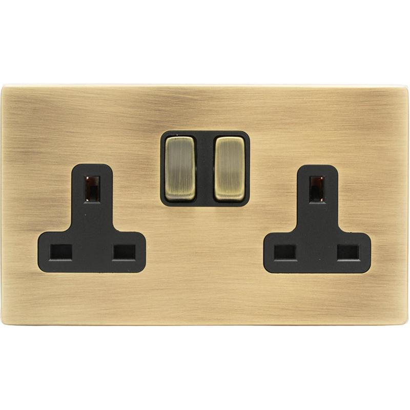 Hamilton 79CSS2AB-B Hartland CFX Antique Brass 2 gang 13A Double Pole Switched Socket Antique Brass/Black