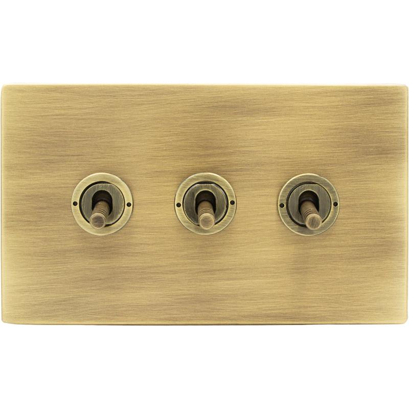 Hamilton 79CT23-3 Hartland CFX Antique Brass 3 gang 20AX 2 Way Toggle Antique Brass c/w AB 3Line Toggle