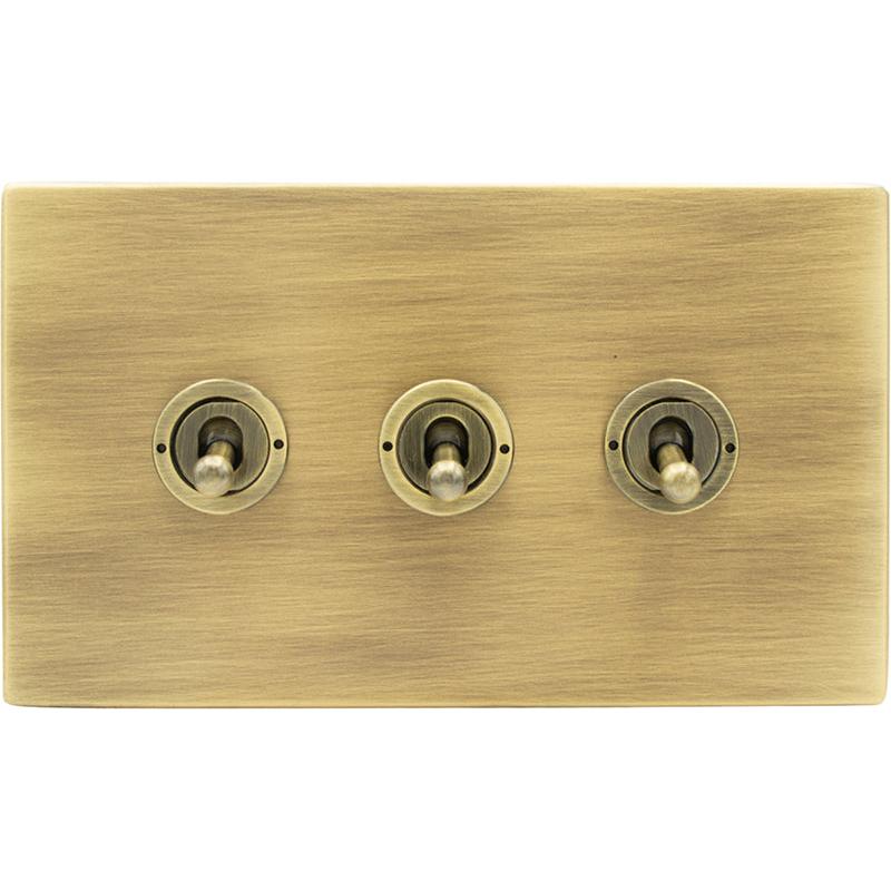 Hamilton 79CT23-C Hartland CFX Antique Brass 3 gang 20AX 2 Way Toggle Antique Brass c/w AB Classic Toggle