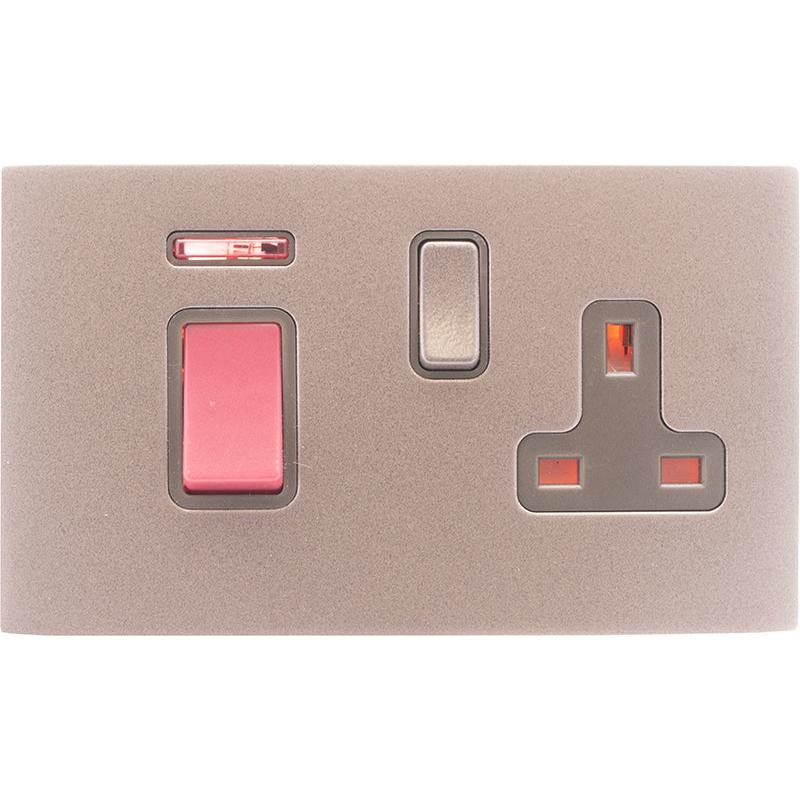 Hamilton 7BGC45SS1BG-QG Hartland CFX Basalt Gray 45A Double Pole Rocker + Neon + 13A Switched Socket Red+Basalt Gray/Quartz Grey